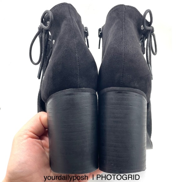 Nine West black suede peep toe lace-up cutout block heel ankle boots US 9 - Picture 6 of 13